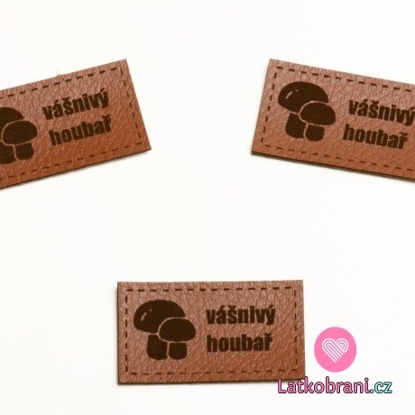 Štítek na oblečení "vášnivý houbař", koženkový, imitace kůže