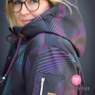 Softshell potisk fialový design na černé 