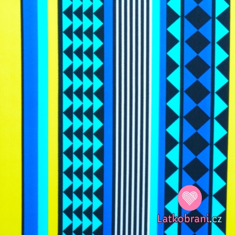 Plavkovina (lycra) modro žluté geometrické tvary
