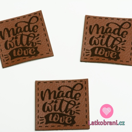 Štítek na oblečení "Made with love", koženkový, imitace kůže