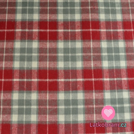 Bavlněný flanel červenošedá kostka světlejší