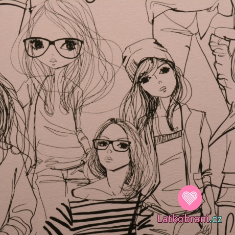 Úplet potisk "Fashion girls" na růžové