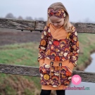 Teplákovina potisk lesní zvířátka mezi listy a duhou na fialové