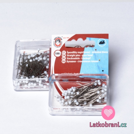 Špendlík se skleněnou hlavou 0,6x30 mm bílý, 100ks