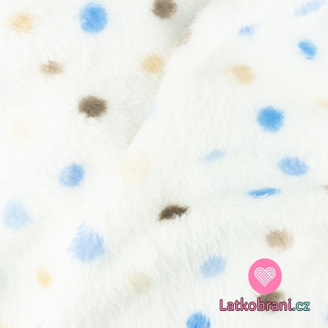Wellness fleece nepravidelné puntíky do modra na bílé