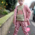 Strečová bavlněná látka potisk ginkgo na tmavě starorůžové