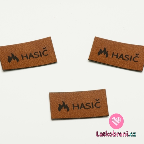 Štítek na oblečení "hasič", koženkový, hladký povrch