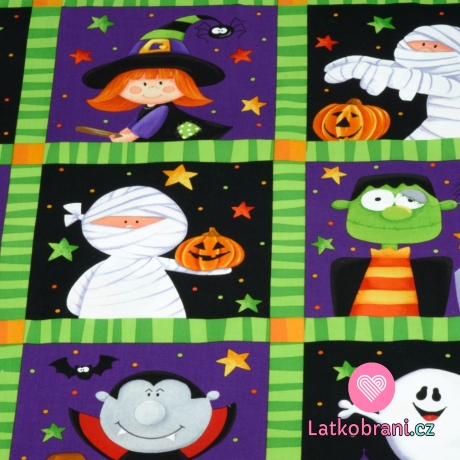 Bavlněný panel potisk Halloween bubíci, americké plátno