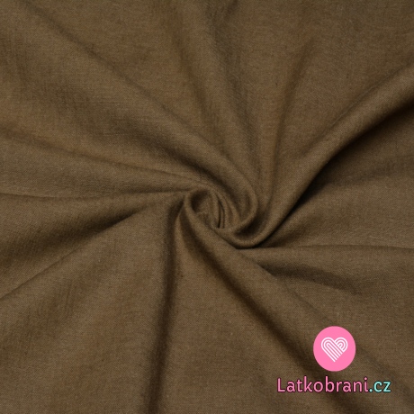 Lněná látka strečová jednobarevná khaki - hnědá 