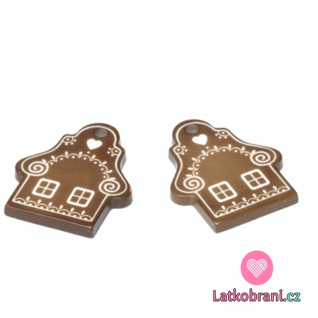 Knoflík zdobený perníček - tmavě hnědá chaloupka 