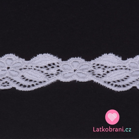 Krajka elastická 33 mm, kvítka bílá