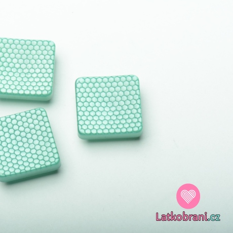 Knoflík čtvercový, lesklý, "včelí plástev" světle mintový