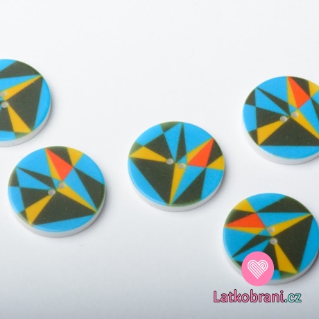 Knoflík potisk geometrické tvary - tyrkysový
