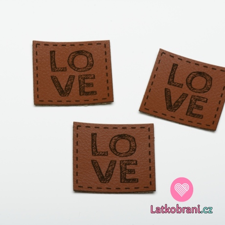 Štítek na oblečení LOVE, koženkovy, imitace kůže
