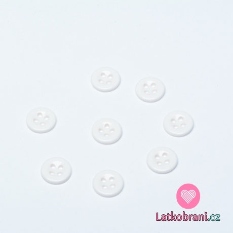 Knoflík, lesklý, kulatý, čtyřdírkový, bílý 11 mm