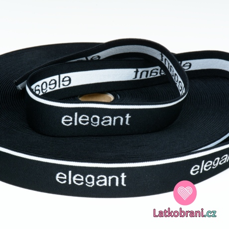 Pruženka bílý text ELEGANT na černé