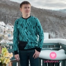 Teplákovina potisk abstraktní modré palmové listy 