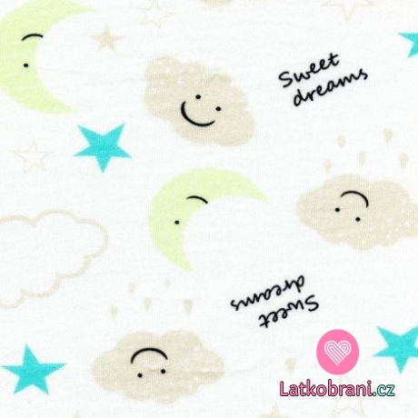 Bavlněný úplet noční obloha "sweet dreams" na bílé