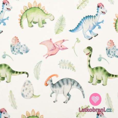 Úplet potisk dinosauři mezi listy na bílé 