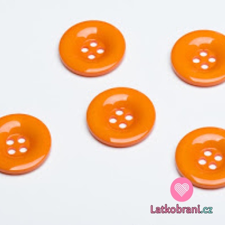 Knoflík hladký, lesklý, oranžový 30mm