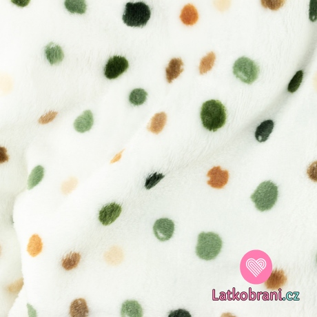 Wellness fleece nepravidelné puntíky do zelena na bílé
