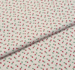 Bavlněné plátno červené tulipánky na přírodní bílé