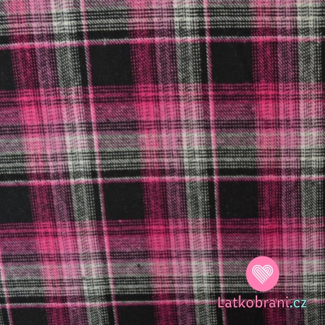 Bavlněný flanel růžovočerná kostka
