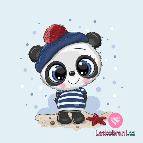 Panel panda v pruhovaném triku a modré čepici