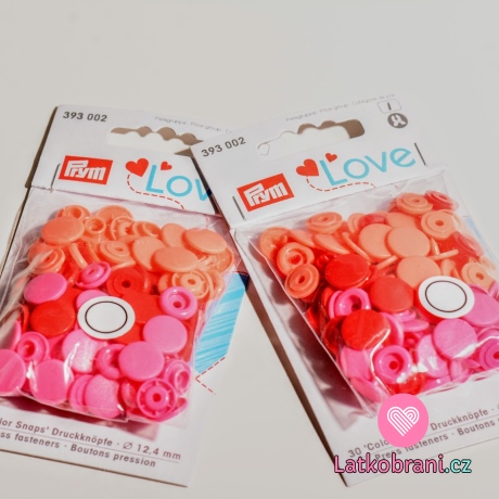 Patentky plastové Color snaps PRYM LOVE růžové, oranžové, červené