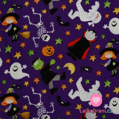 Americké bavlněné plátno halloween na fialové
