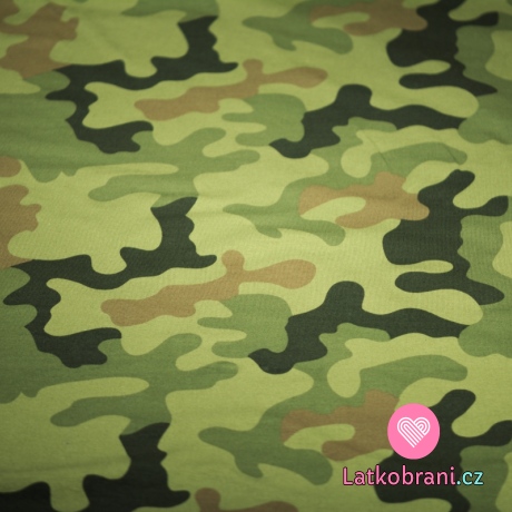 Teplákovina potisk maskáč army zelená, hnědá, šedá, khaki
