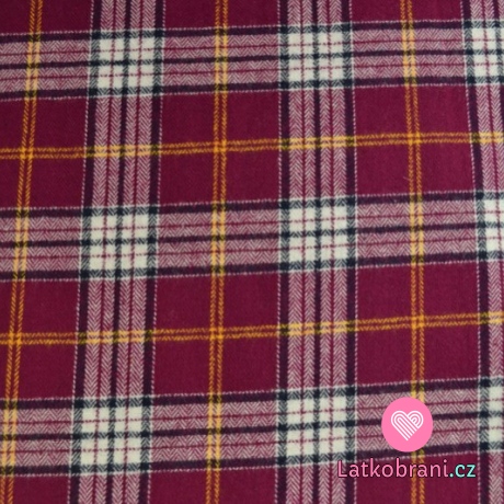 Bavlněný flanel červenobílá kostka se žlutým lemováním