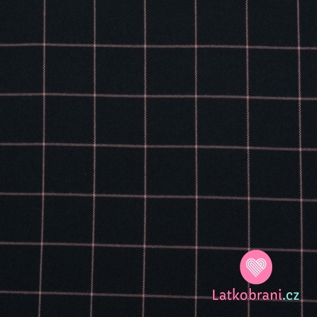 Kostýmová látka tmavě modrá kostka s růžovým lemováním