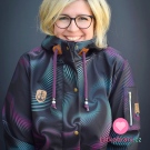 Softshell potisk fialový design na černé 