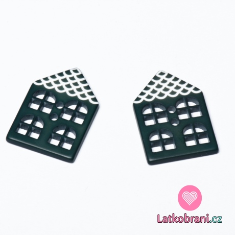 Knoflík ve tvaru domečku tmavě zelený
