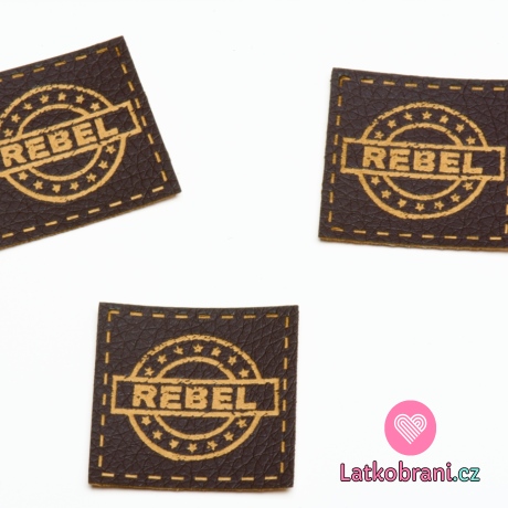 Štítek na oblečení "rebel", koženkový, imitace tmavé kůže