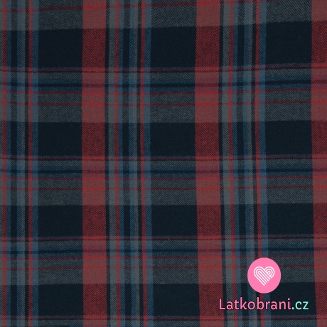Bavlněný flanel červeno- šedo- černá kostka