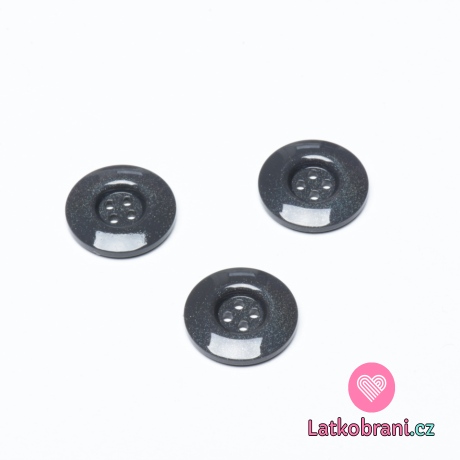 Knoflík lesklý, šedý se třpytkami 