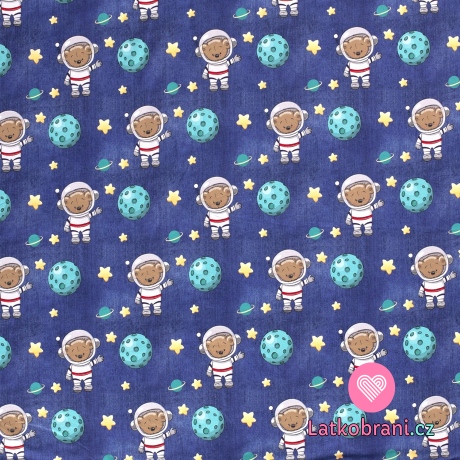 Teplákovina potisk méďa kosmonaut na modrém jeans