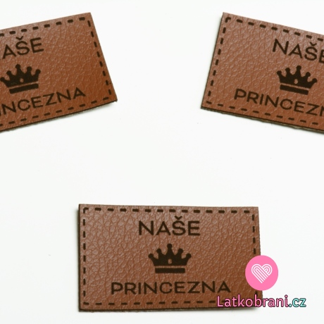 Štítek na oblečení "naše princezna", koženkový, imitace kůže