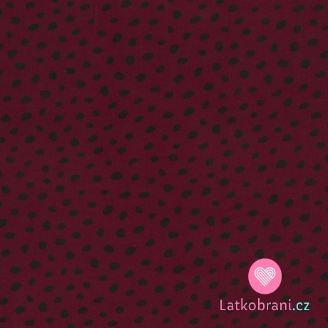 Viskóza potisk černé puntíky na bordové