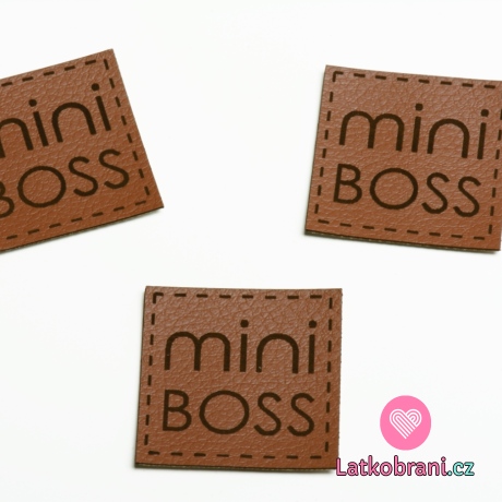 Štítek na oblečení "mini boss", koženkový, imitace kůže