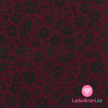 Viskóza potisk jemná kvítka na bordó