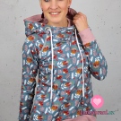 Teplákovina potisk "retro" kvítí na kouřově modré