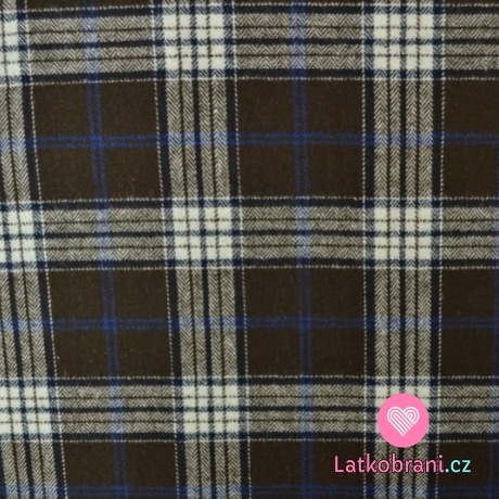 Bavlněný flanel černobílá kostka se modrým lemováním