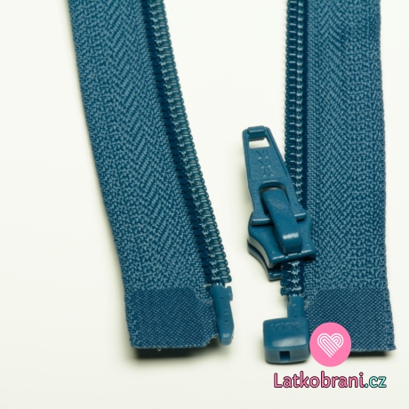 Zip spirálový dělitelný, modrý jeansový tmavší 40cm