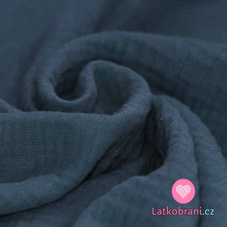 Dvojitá gázovina / mušelín jeansově modrá