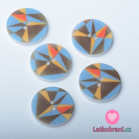 Knoflík potisk geometrické tvary - modrý