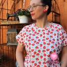Úplet potisk vintage jahody na bílé