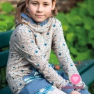 Teplákovina potisk modrý medvídek Méďa na béžové rybí kosti